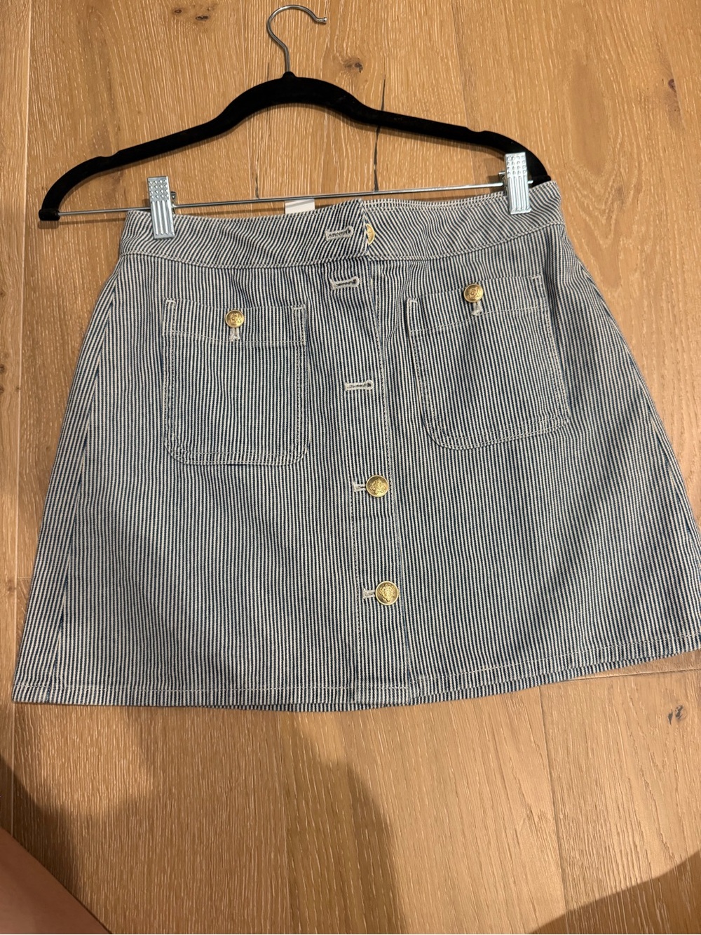 J. Crew Navy and White Pinstripe Button-Front Mini Skirt